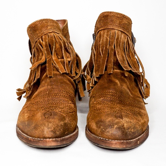 SAM EDELMAN Suede Leather Fringe Booties Boots 8 - Picture 3 of 8